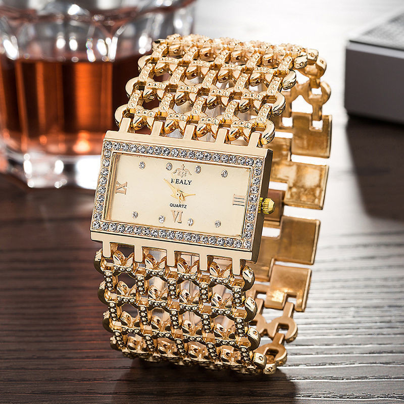 手錶 女士手錶 石英錶🎀時尚合金方形寬帶女生手鏈錶 高檔氣質女神手鐲石英腕錶