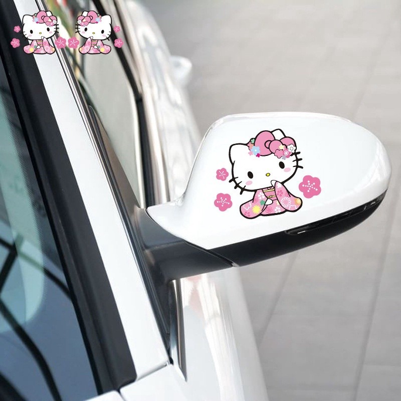 kodou✳1對 Hello Kitty後視鏡貼 防水防曬KT汽車貼紙 和服Kitty遮痕貼紙 機車貼踏板車電動車裝飾貼