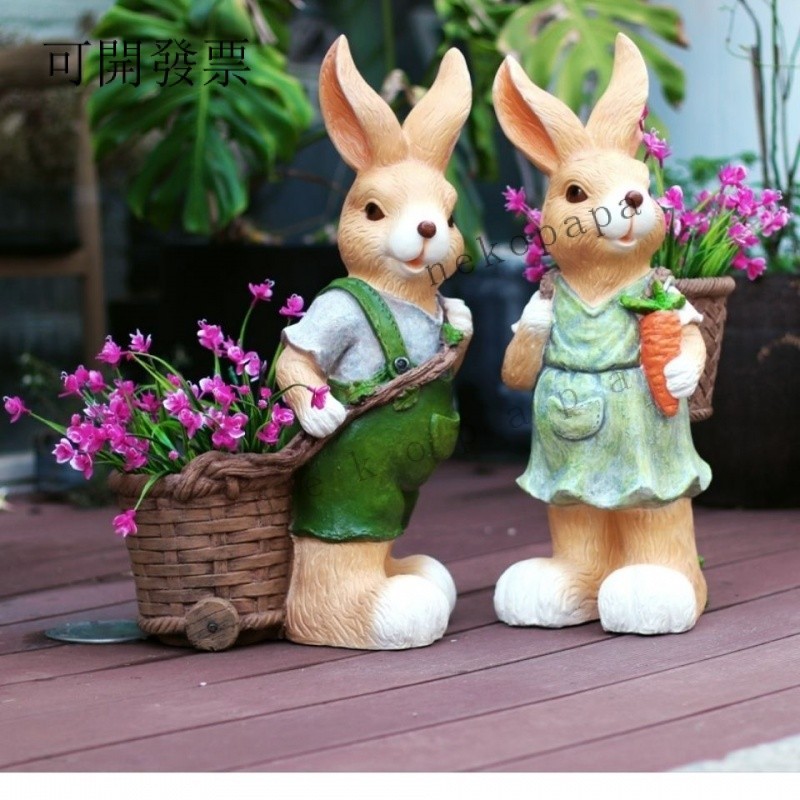 【爆款熱賣 免稅】兔子花盆器擺件露陽臺花園庭院裝飾別墅造景佈置創意可愛動物花缸 C4HN