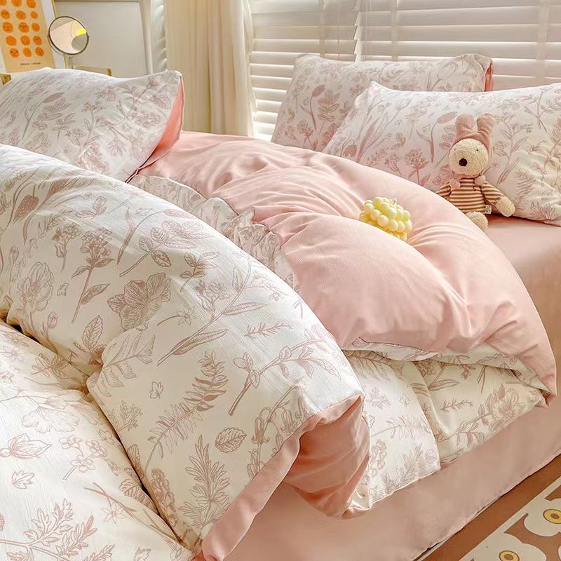 花卉風格水洗雙紗床包組 單人 雙人 加大床包四件組 床組 被單 床罩 ikea尺寸