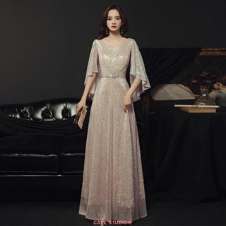 【熱賣新品】宴會晚禮服新款氣質金色名媛禮服裙長款主持人年會晚宴禮服春酒尾牙洋裝