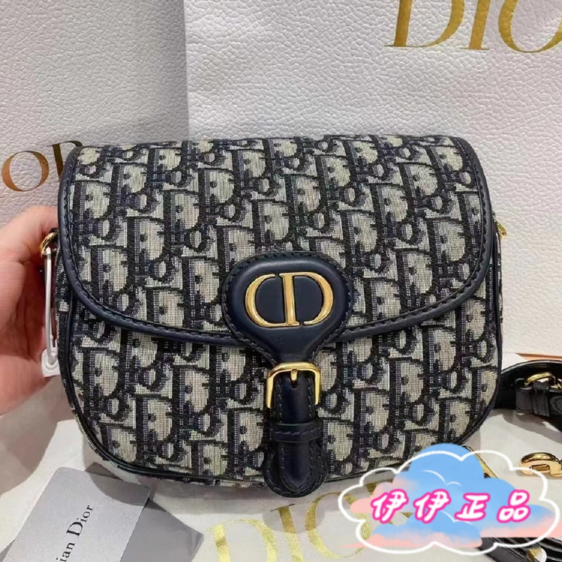 DIOR 迪奧 Bobby 系列 Oblique 刺繡老花滿印 斜挎包 小號 中號 馬鞍包 單肩包 牛仔藍色