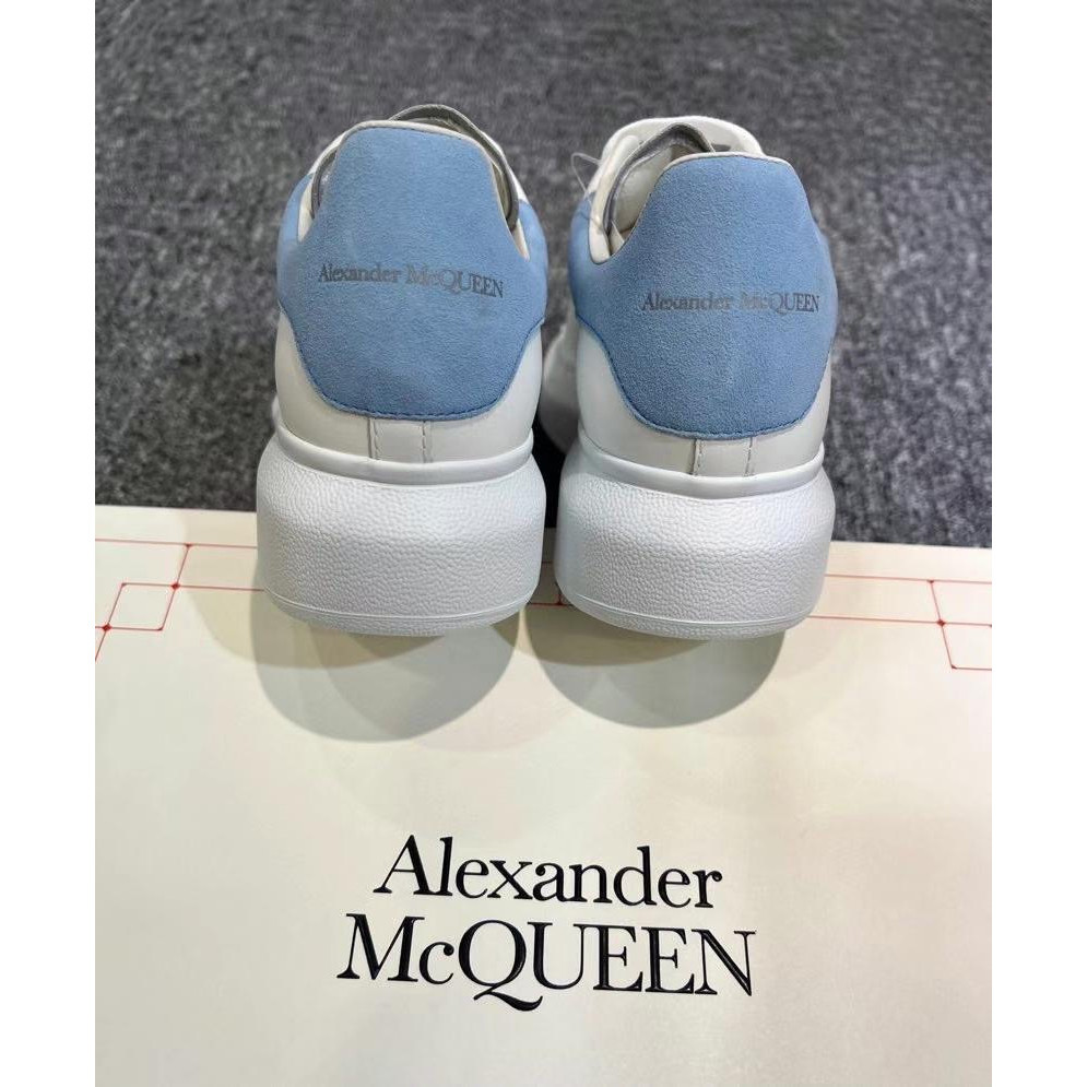 二手真品** Alexander McQueen MCQ 粉藍尾麂皮厚底小白鞋