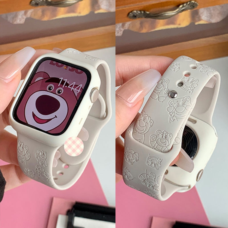 新款鐳鵰草莓熊硅膠蘋果手錶applewatch手錶帶卡通iwatch錶帶s9 SHCE