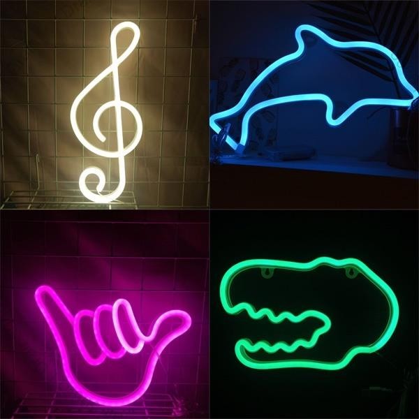 七彩霓虹燈 LED霓虹燈 INS造型派對燈 海豚 音符 手指 恐龍頭 掛式 USB裝飾燈 氛圍燈 派對燈 房間佈置燈10