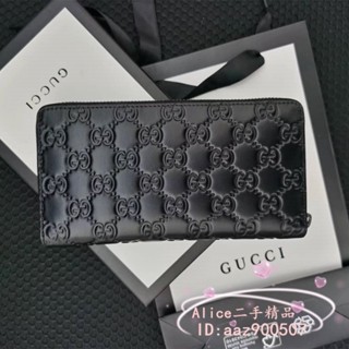 二手全新精品 GUCCI 古馳 GG 黑色牛皮壓紋logo 拉鏈長夾 手拿包 長款錢包 307987 男女 現貨