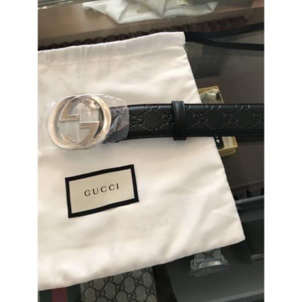 二手/全新 全新Gucci古馳 雙面Gucci Signature皮帶 4cm寬 男女款 銀扣雙G腰帶