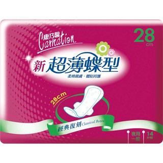 康乃馨新超薄蝶型衛生棉 夜用28cm14片【三友藥妝Tomod's】