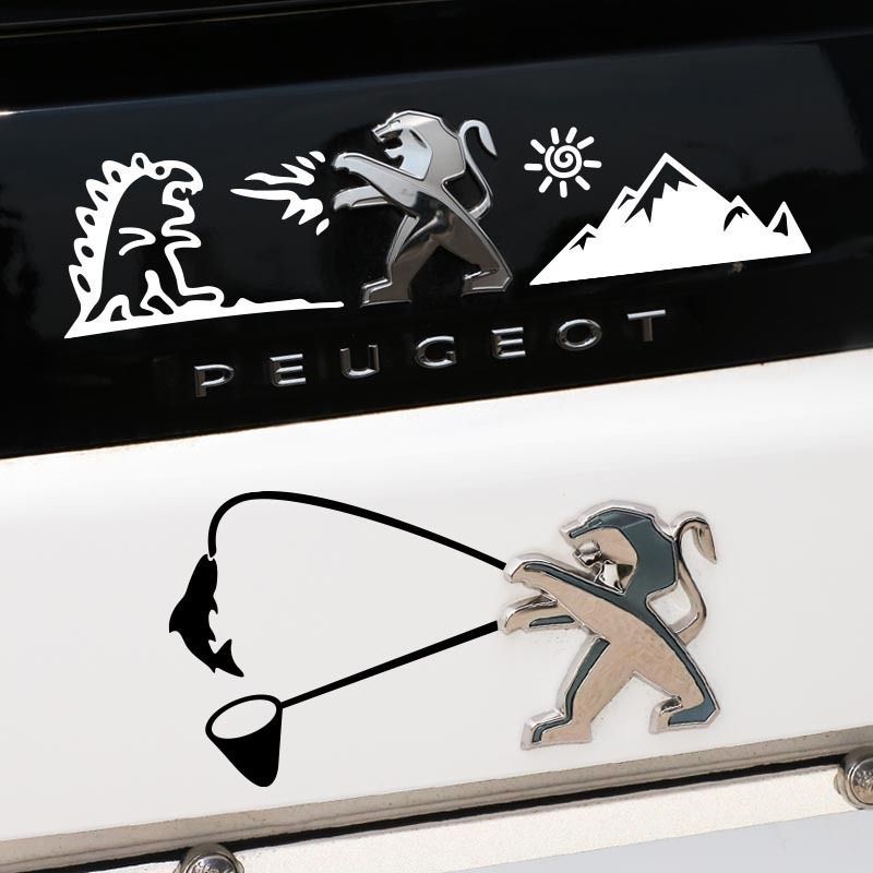 車標裝飾 車標釣魚搞笑車貼適用于4008標致汽車3008創意網紅防水貼紙308307