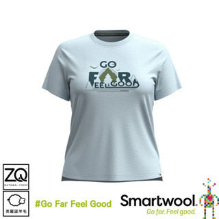 【SmartWool 美國 女塗鴉短Tee/Go Far Feel Good《天空霧藍》】SW002390/短T/登山