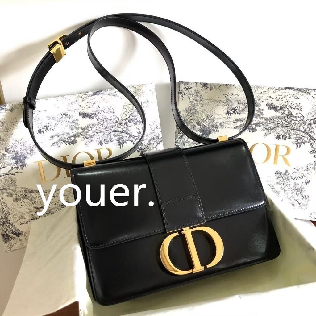 精品二手 Dior 迪奧 M9203UMOS 30 Montaigne 翻蓋牛皮黑色蒙田包 側背包 肩背包