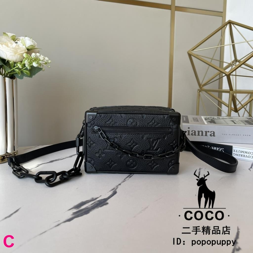 CoCo二手 LV 路易威登 SOFT TRUNK 老花黑色壓紋 盒子包 鏈條包 單肩包 斜背包 M55702 迷你