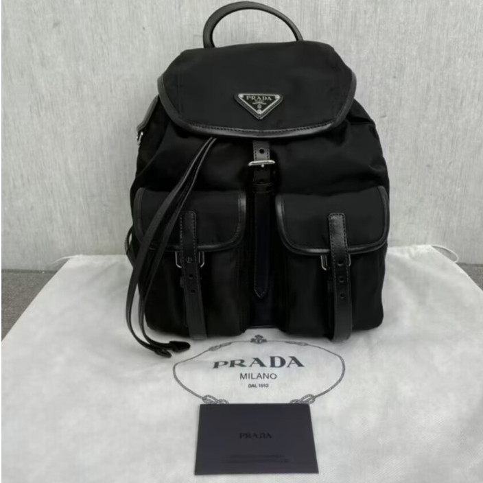 盈盈二手正品 PRADA 普拉達 小號中號 黑色 尼龍布 三角標 降落傘 雙肩包 後背包 1BZ677 女生包包 後背