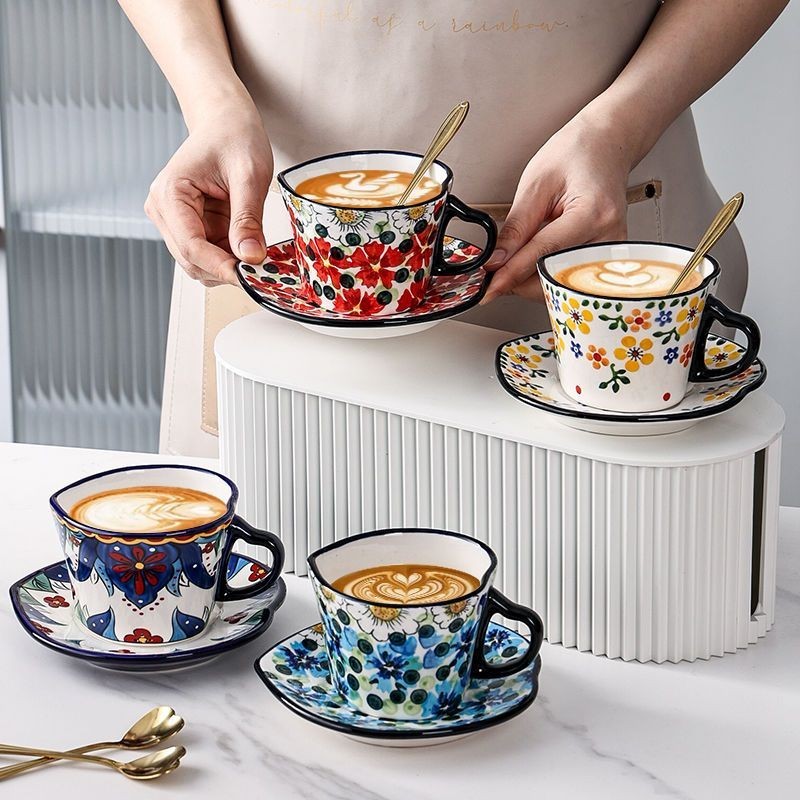 陶瓷窯燒咖啡杯  卡佈奇諾杯 陶瓷窯燒咖啡杯 高檔下午茶杯 摩洛哥咖啡杯  歐式陶瓷咖啡杯 波蘭心形咖啡杯碟套裝陶瓷下午