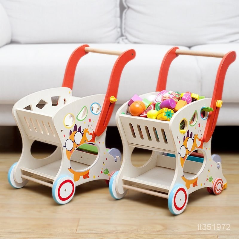 學步車新款多功能兒童手推玩具購物車學步木製超手推車玩具車 3YJE