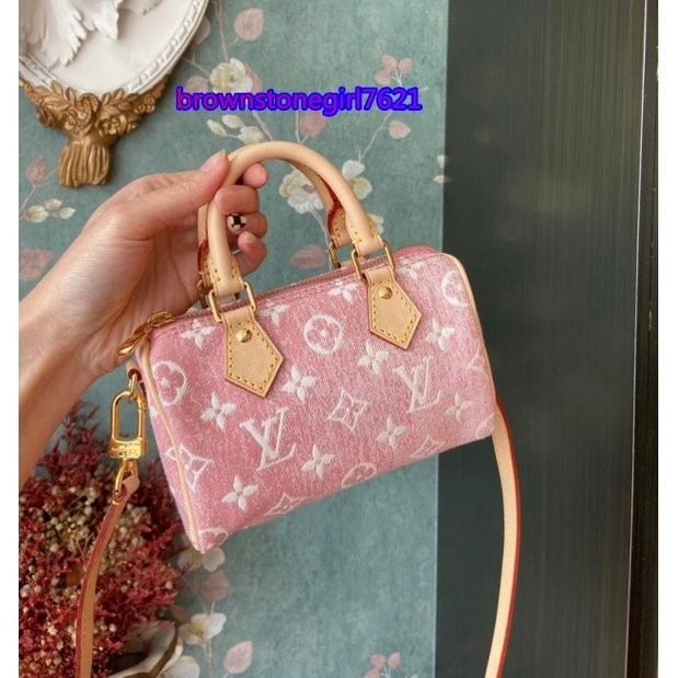 二手精品 LV 路易威登 NANO SPEEDY 手袋 枕頭包 手提包 肩背包 斜背包 女包 M81213粉色