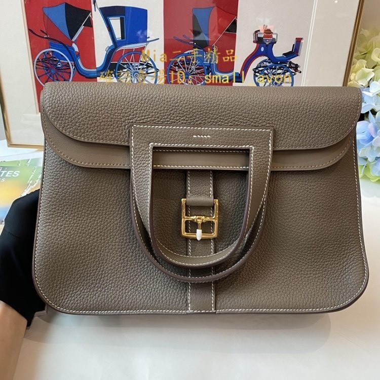 Mia二手 Hermès 愛馬仕 女士手提包Hermes halzan31 大象灰金扣 tc皮 Y刻