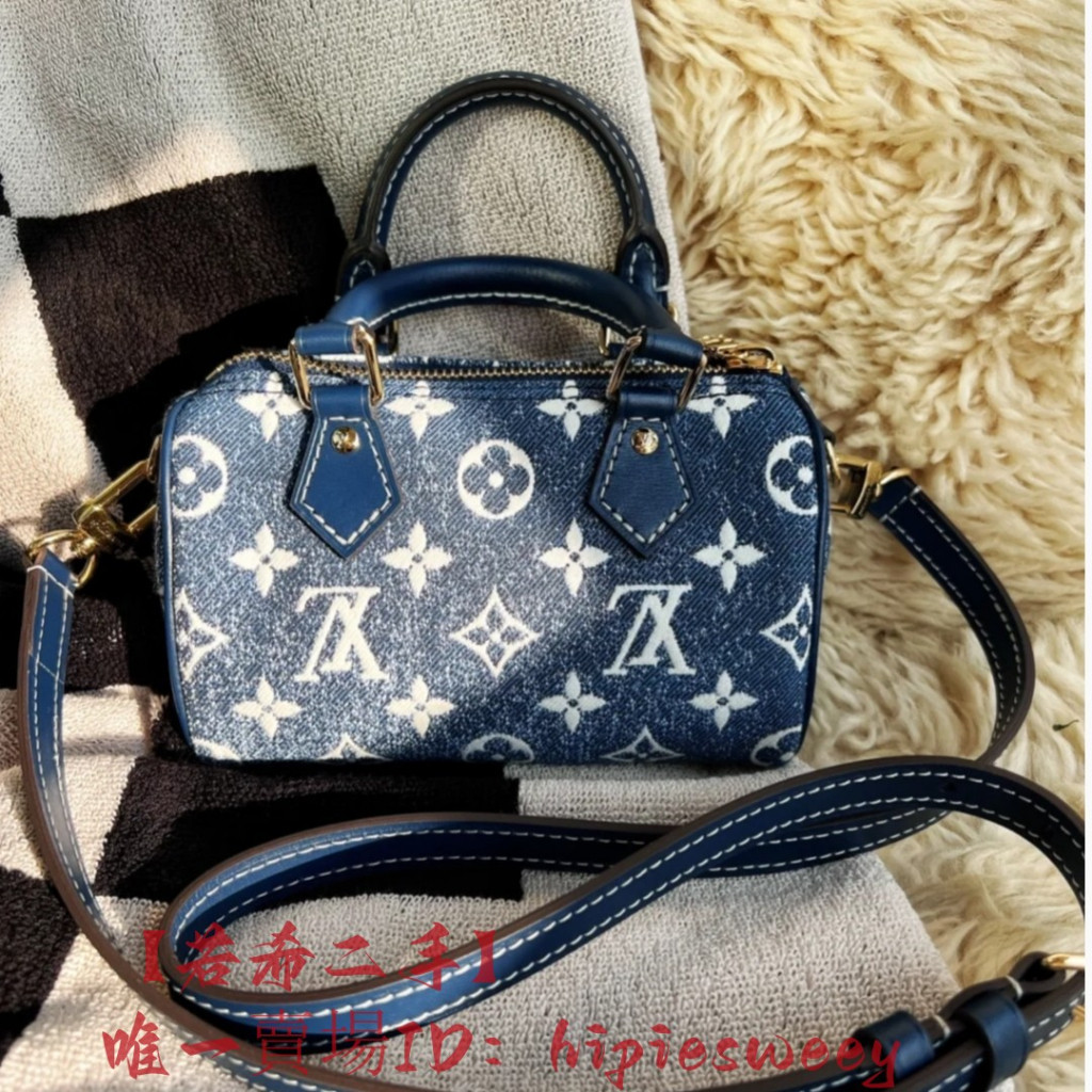 LV 路易威登 denim nano speedy 藍色 丹寧牛仔枕頭包 帆布包 手提包 單肩包 m81168