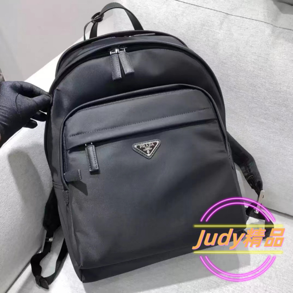 二手精品 PRADA 普拉達 Re-Nylon 黑色再生尼龍及 Saffiano皮革 後背包 2VZ048