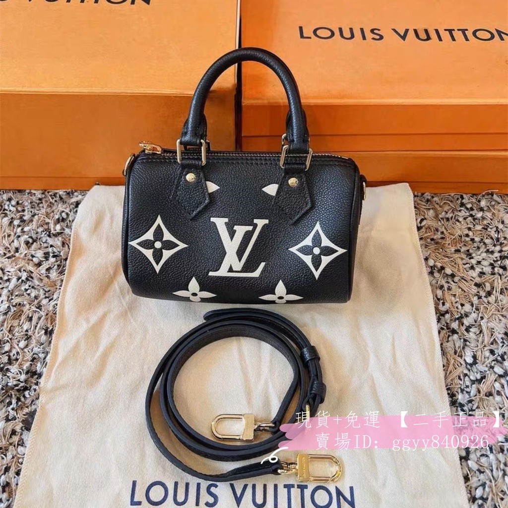 二手現貨 LV 路易威登 M81456 NANO SPEEDY 黑色全皮 壓花迷你枕頭包 斜背包 手提包