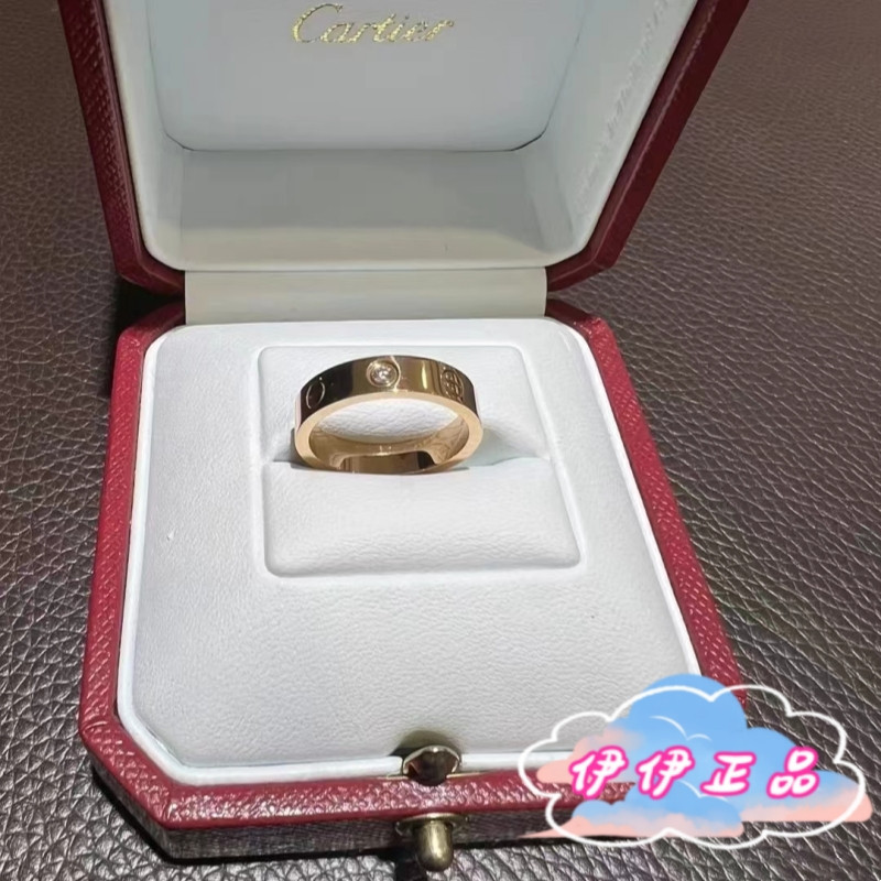 Cartier卡地亞 LOVE系列 18K玫瑰金/白金戒指 鑽戒 B4087500 三鑽款 寬版戒指