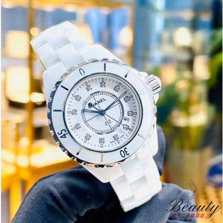 正品現貨 CHANEL 香奈兒 J12 帶鑽款 白色陶瓷 女生 腕錶 手錶 石英錶 33mm+實拍
