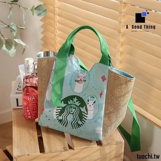 滿額免運韓國上海Starbucks星巴客星巴克提袋子包 麻布收納袋星巴克經典手提環保購物袋等肩斜挎大容量帆布包女提袋