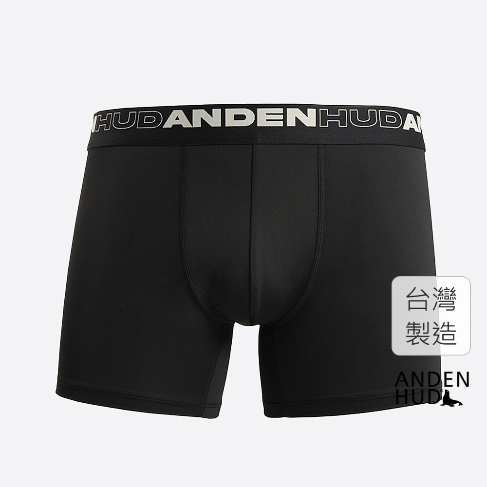 【Anden Hud】男款_吸濕排汗機能系列．長版腰帶平口內褲(黑-框字緊帶) 純棉台灣製