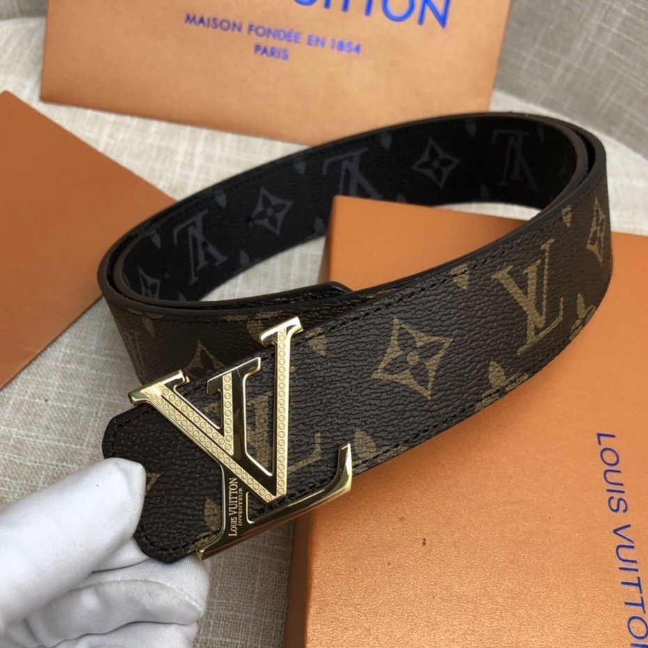 BM二手-LV皮帶男 Louis Vuitton LV路易威登男士皮帶 平滑扣 經典老花 黑格 男生腰帶 時尚