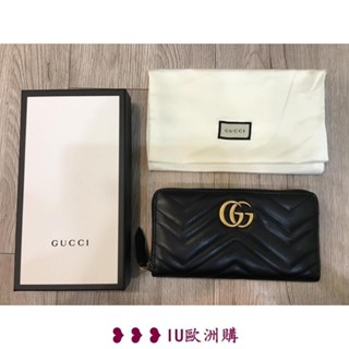 SG二手-GUCCI GG Marmont系列仿舊金色雙 LOGO 長夾 皮夾 皮夾