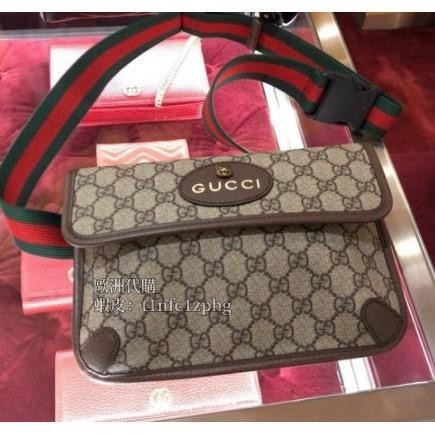 法國代購 GUCCI 復古 立體 金屬 老虎頭 綠紅綠 PU 兩用 胸口包 腰包 493930 現貨