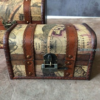 仿古航海圖藏寶箱復古箱做舊老式木箱兒童寶箱歐式帶鎖小箱子防盜