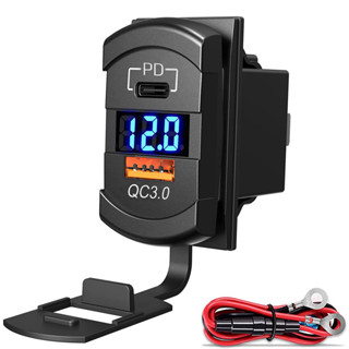 【蘆竹倉】新款汽車房車遊艇改裝雙USB數顯快充QC3.0+PD3.0車載充電器45W VNFK