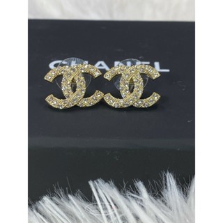 二手精品 Chanel 耳環 超讚！經典雙C 金色滿鑽 耳釘耳環