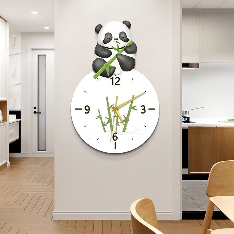 熊貓掛鐘/熊貓花花創意時鐘網紅客廳餐廳靜音鐘表現代家用時尚掛墻掛鐘壁燈~熊貓時鐘 電子時鐘 動物時鐘 掛鐘 熊貓鐘錶