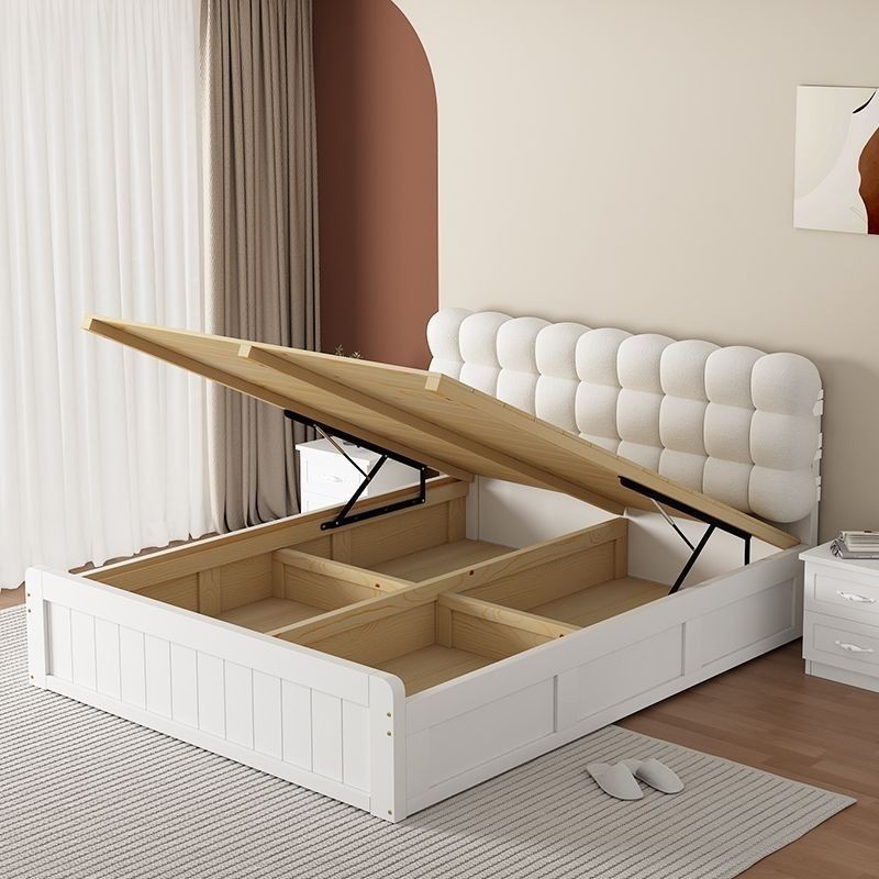 單人加大床架 雙人床限時下殺 好物上新 實木床 奶油風軟包床實木床雙人床箱體床1.8雙人儲物床高箱氣壓現代簡約