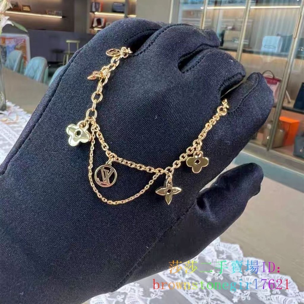 二手精品 LV 路易威登 BLOOMING 新款 金色 四葉草 手環 手鏈 手鏈 手鐲 M64858 女款