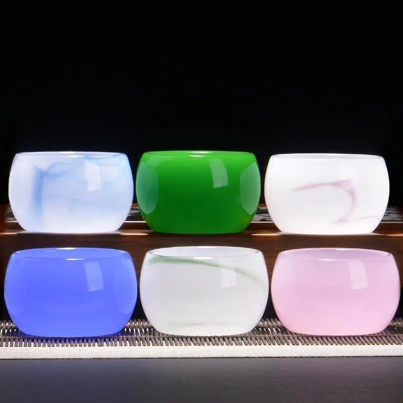 水墨琉璃杯茶具 套裝粉色現代簡約冰種玉瓷茶杯 個人專用茶具全套