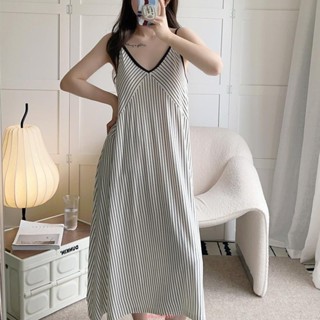 【新貨熱賣】300斤胖MM夏季薄款條紋顯瘦吊帶睡裙女寬松大碼長款甜美外穿睡衣大碼睡裙加大睡衣大尺碼
