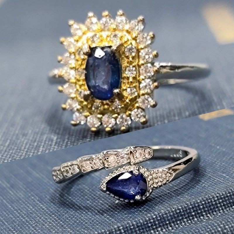 英國帶回英國HARRODS天然藍寶石戒指花朵復古活口戒托純銀戒指