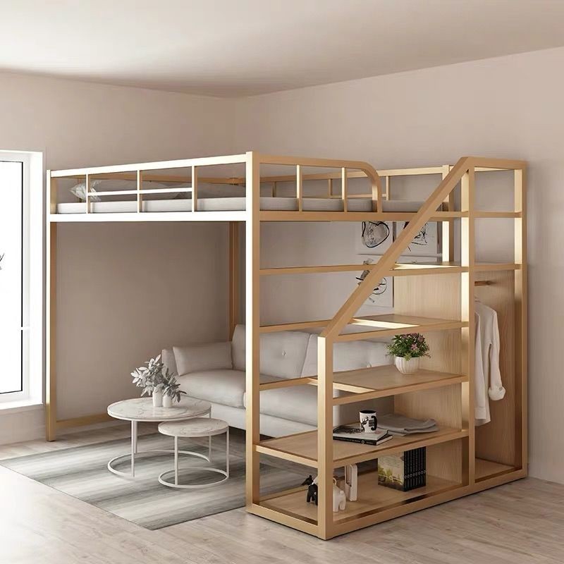💥爆款💥[台灣熱銷]公寓小戶型複式二樓床上鋪多功能鐵藝床高低床組裝床省空間高架床