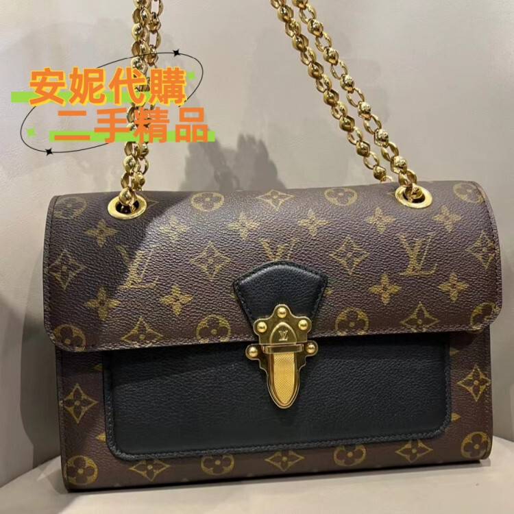 現貨二手 LV 路易威登 VICTOIRE 維多利亞 老花拼色 lv鏈條包 lv肩背包 斜挎包 M41730 小方包