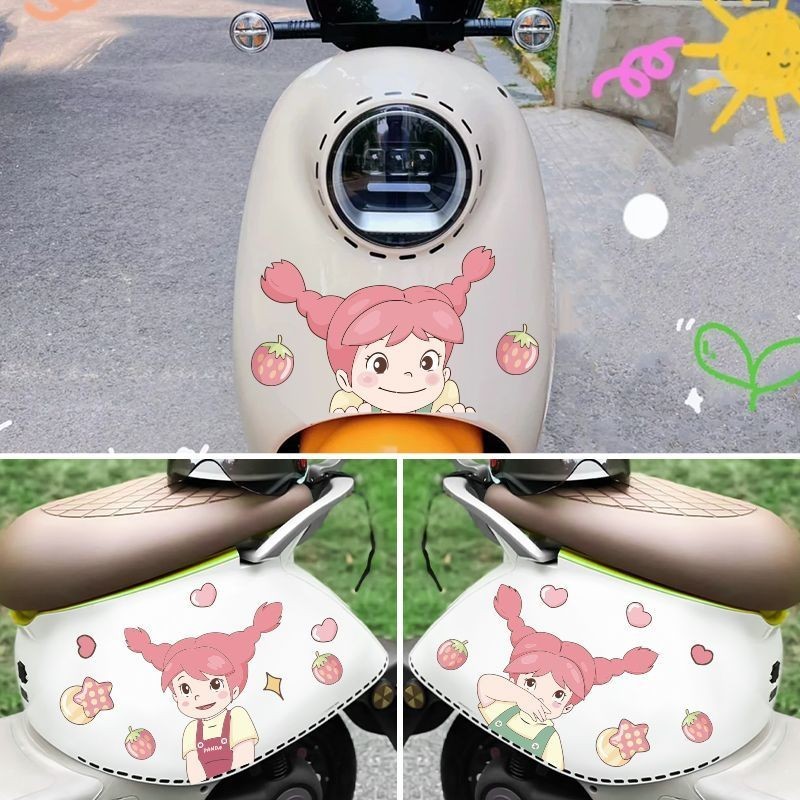 熊貓家族可愛卡通電動車貼紙雅迪小牛愛瑪九號車身裝飾畫劃痕遮擋