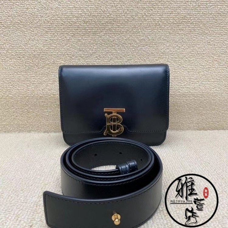 雅萱二手 BURBERRY(博柏利) TB包 Logo Bum Bag 皮革 腰包 皮帶包 黑色 胸口包