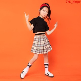 大麥熱銷🎈🎈女童爵士舞表演服短袖兒童嘻哈街舞套裝韓版女生團體表演服裝