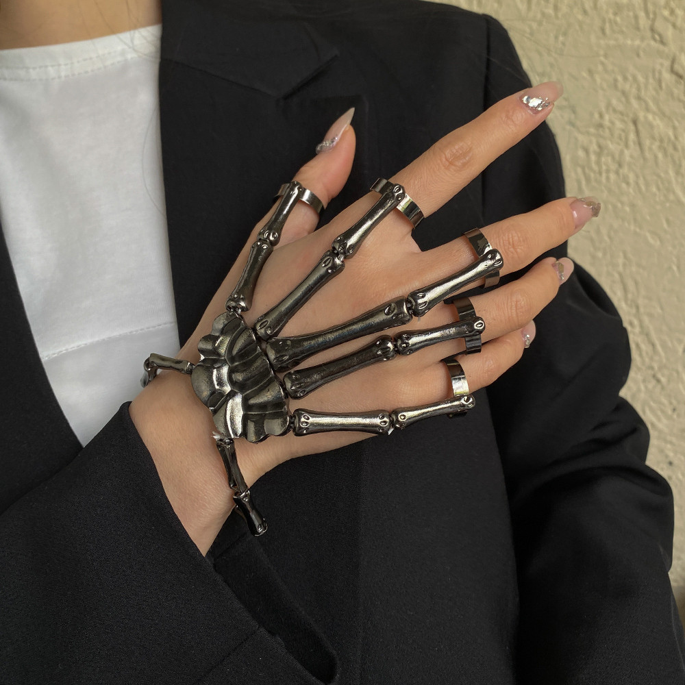 誇張 個性 骷髏 骨架 外骨骼 手鏈 手套 可靈活 活動 關節 可調節 男女 配飾 潮