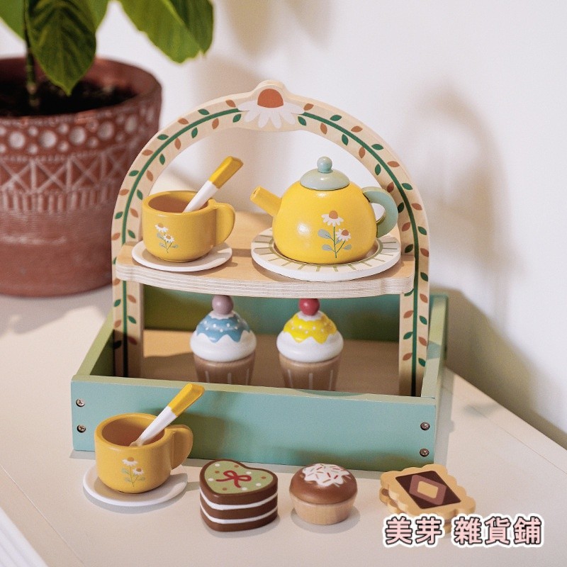 木製仿真雙層手提甜品蛋糕架幼兒童過傢傢下午茶茶具餐廚益智玩具