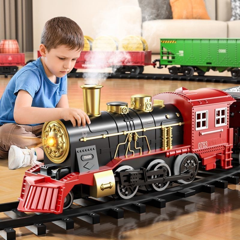 兒童玩具仿真復古蒸汽火車燈光噴霧電動軌道車模型男孩子新年禮物 WIT6