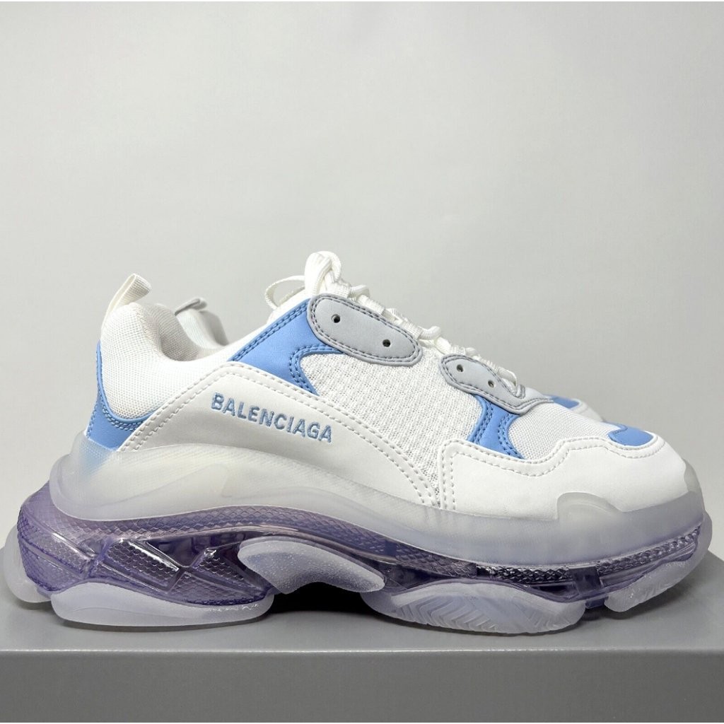 二手精品 巴黎世家 Balenciaga Triple S 白藍 透明鞋底 果凍底 氣墊鞋 老爹鞋 運動鞋 544351