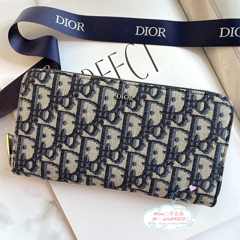 精品二手 Dior 迪奧 Oblique印花 2ESBC252YSE 長款拉鏈長夾 錢包 手拿包
